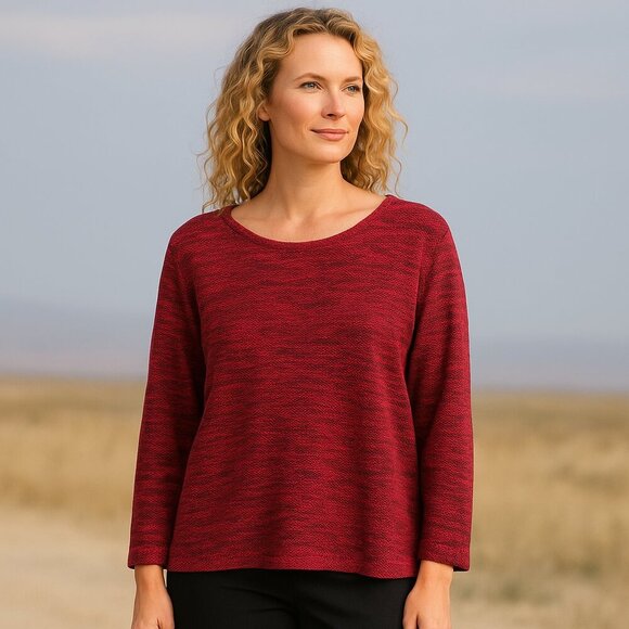 croft & barrow Sweaters - Croft & Barrow Medium Red Black Textured Knit Sweater Classic Preppy Cozy Top